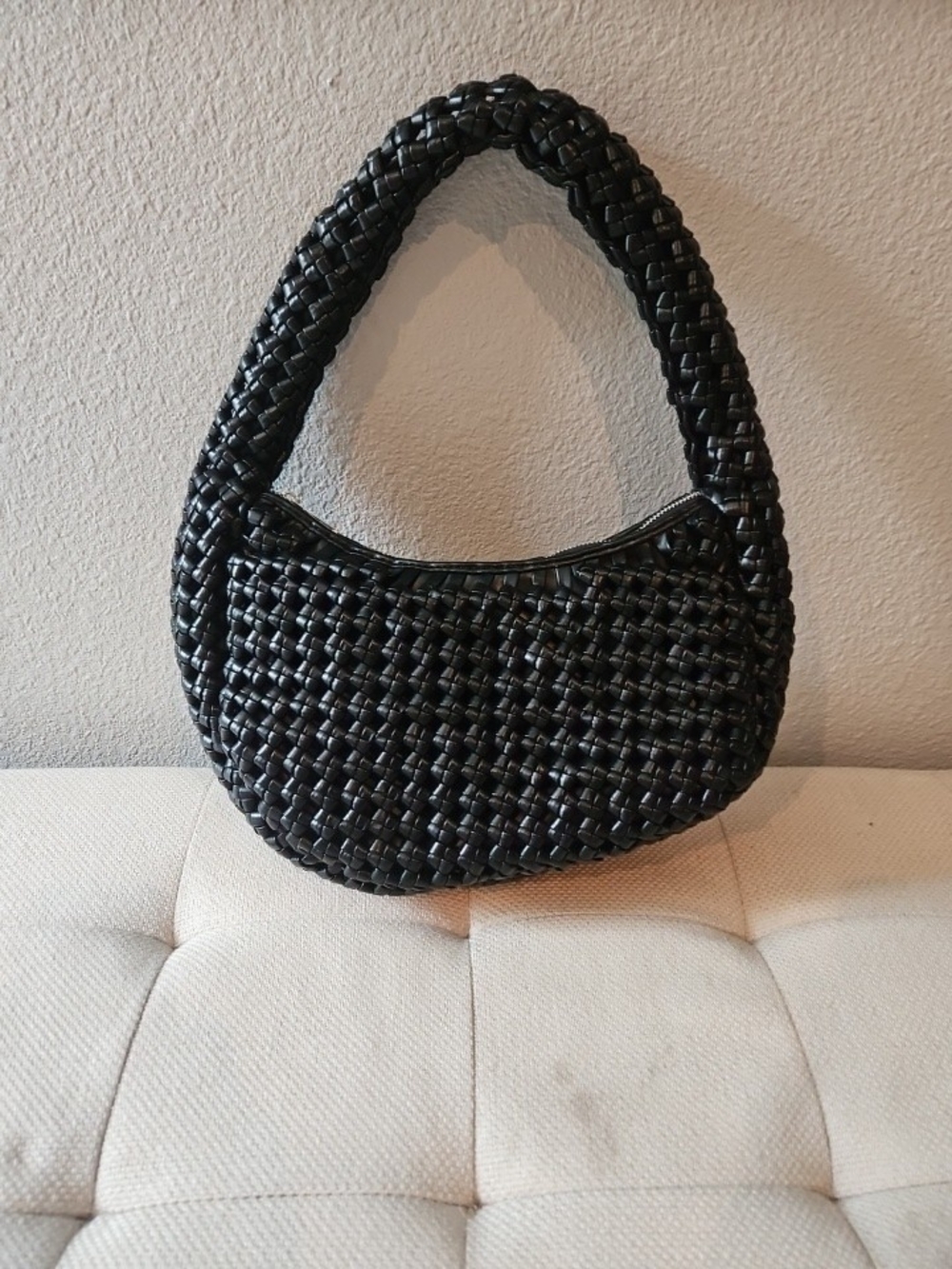 NWT Sincerly Jules Black Woven Faux Leather Shoulder Bag Hobo